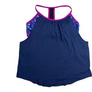 TYR Navy Tankini Top With Built In Bra Women's Size L 10/12 NWT